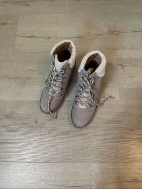 Universal Thread Taupe Lace-Up Faux Shearling Boots